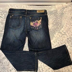 Ecko Red Y2K Vintage Low Rise Dark Blue Straight Leg Jeans-heart with wing